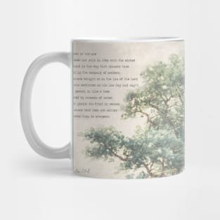 Psalm 1:1-3 Vintage Tree Bible Verse Art Mug